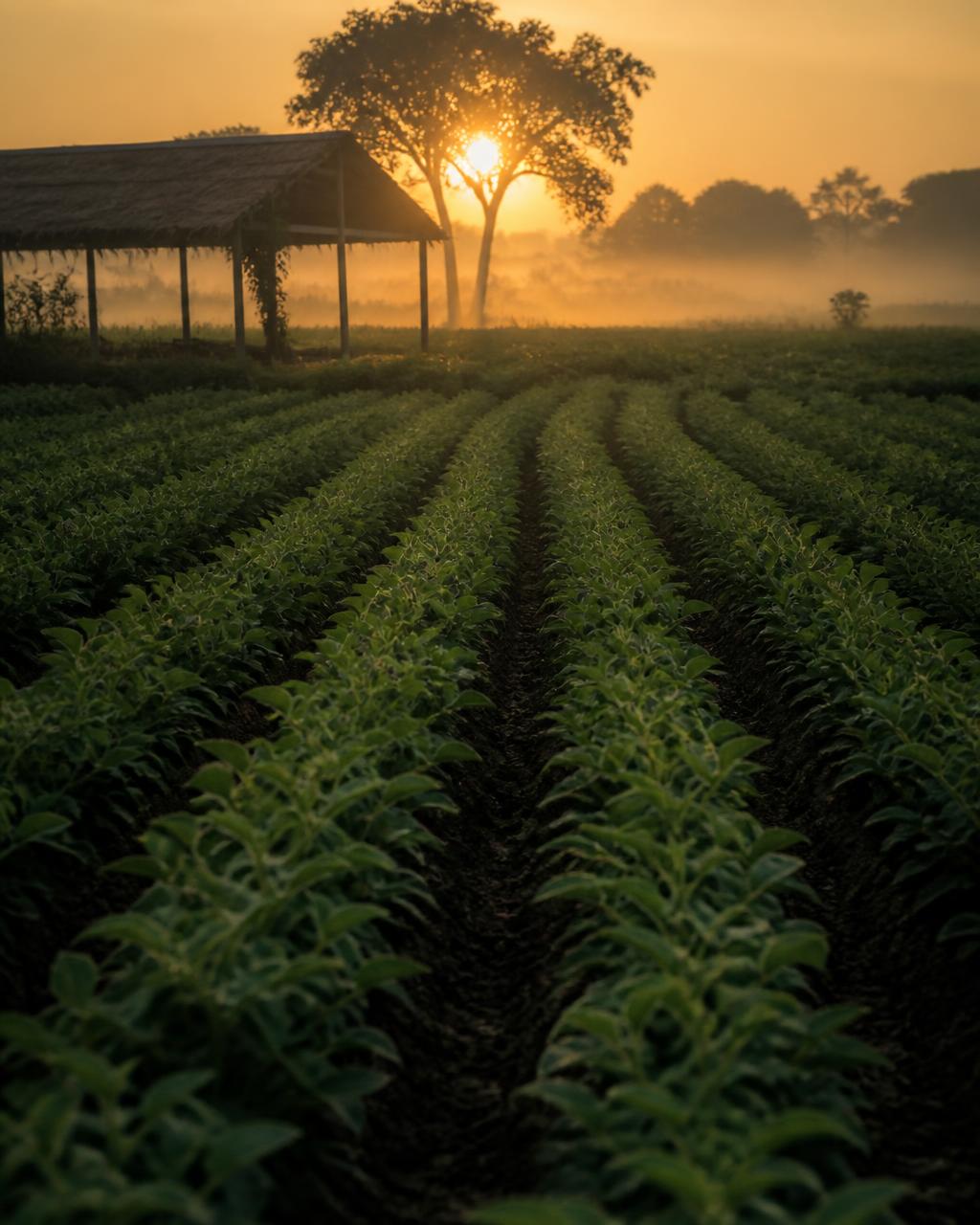 Crop field at sunrise